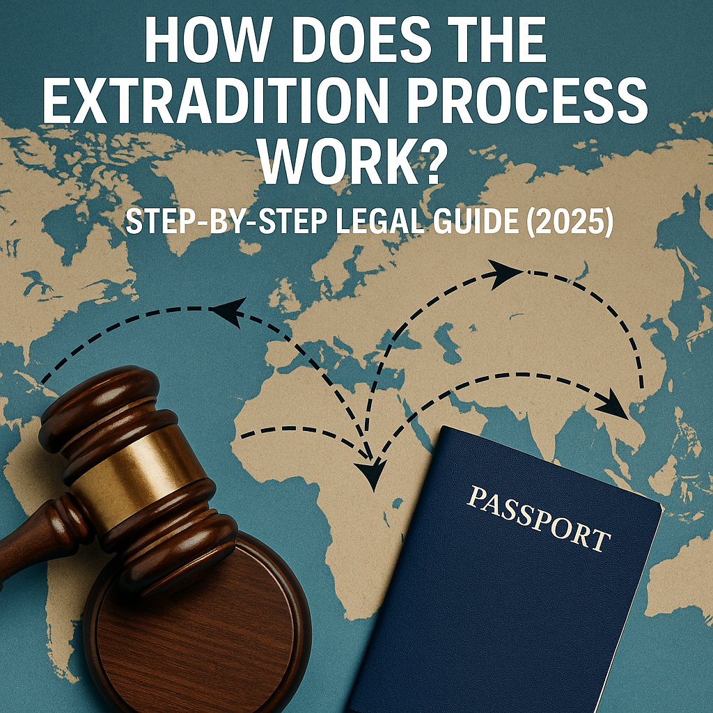 Global extradition process symbolized by gavel and map