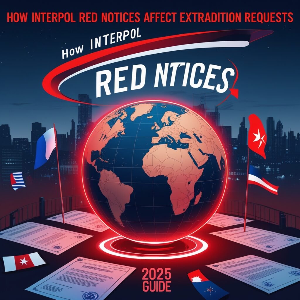 Illustration showing INTERPOL Red Notice affecting extradition between countries