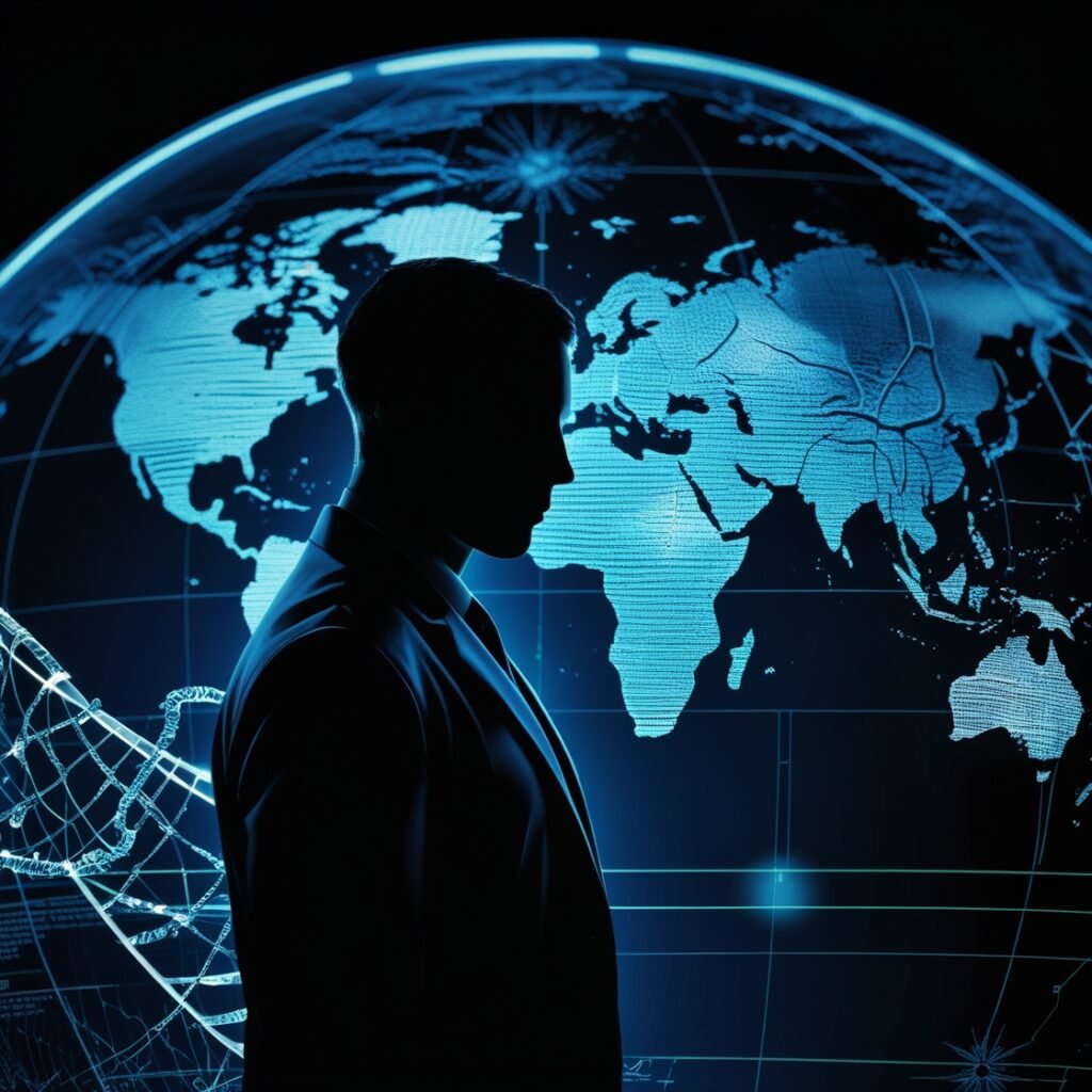 INTERPOL Black Notice symbol with forensic and global map overlay