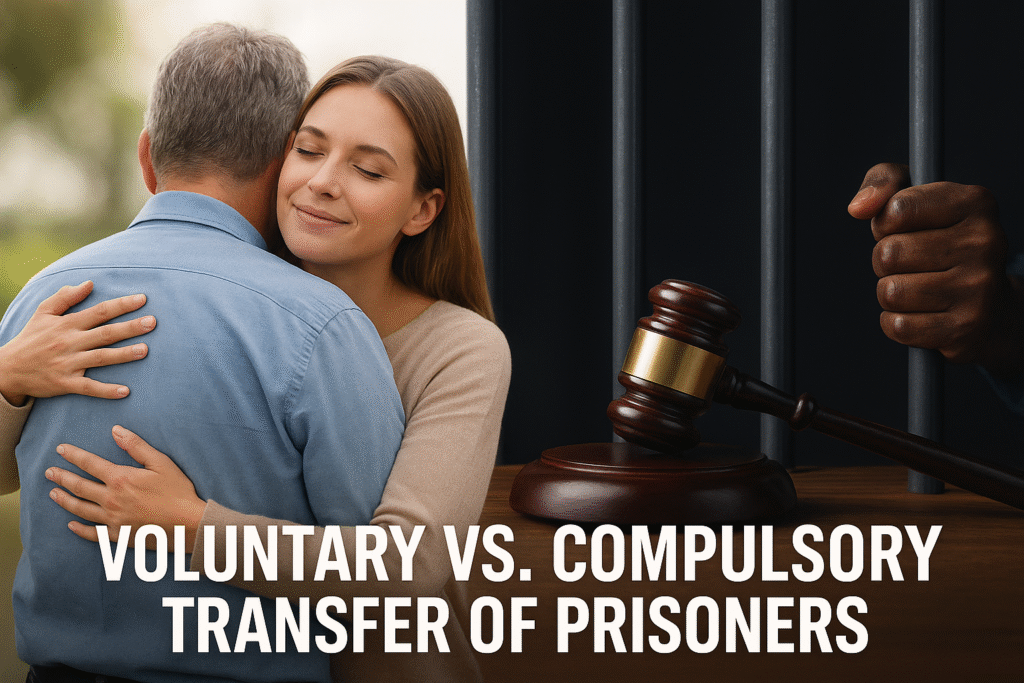 Illustration of voluntary vs compulsory prisoner transfer in 2025, showing legal and human rights perspectives.