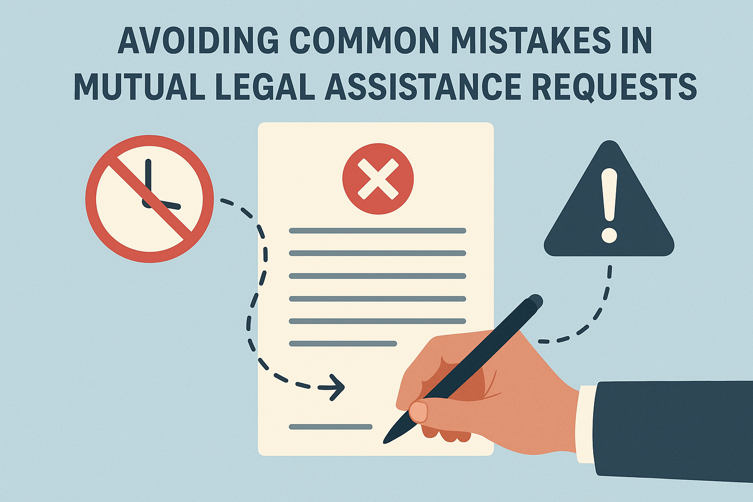 A frustrated person looking at a stack of documents with a large red "DELAYED" stamp, symbolizing common mistakes that hold up Mutual Legal Assistance requests.