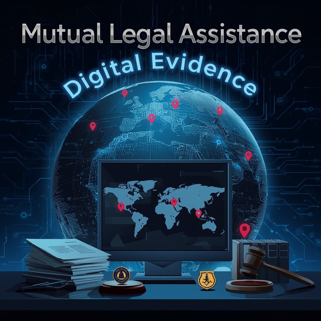 A digital lock and key over a global network, symbolizing using Mutual Legal Assistance to unlock digital evidence in international cybercrime cases