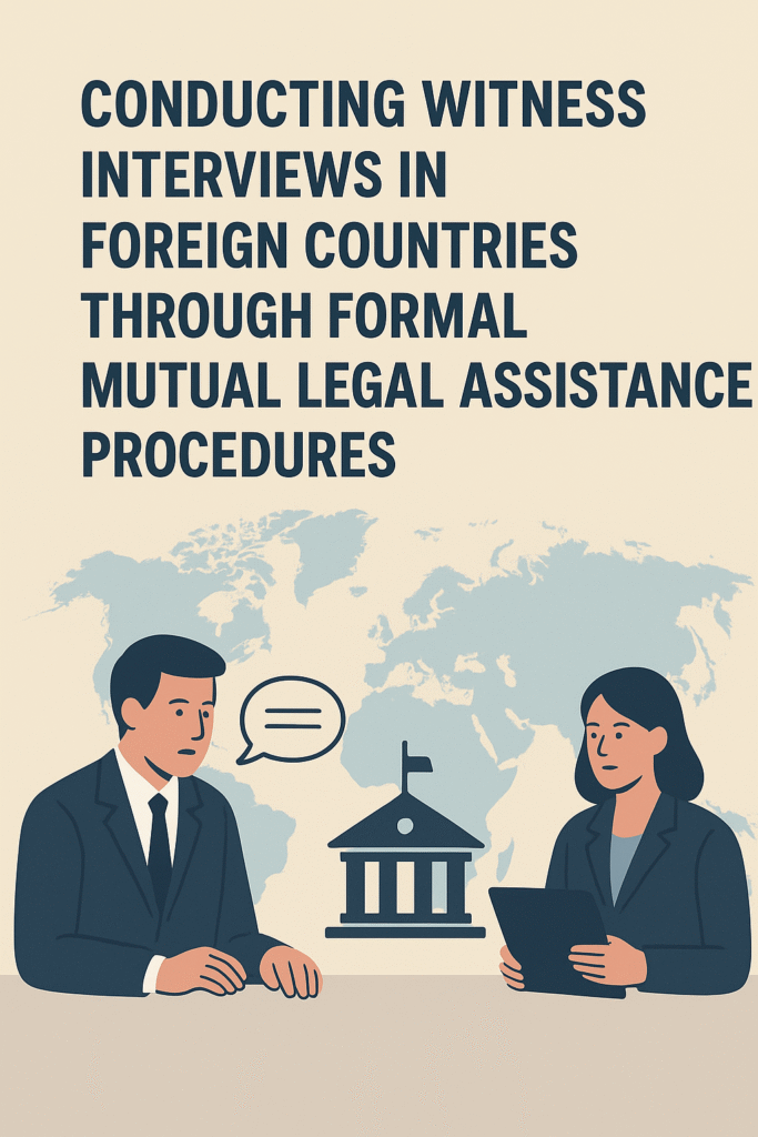 A person speaking on a video call with a judge's gavel visible, symbolizing a remote witness interviews abroad via MLA conducted via Mutual Legal Assistance