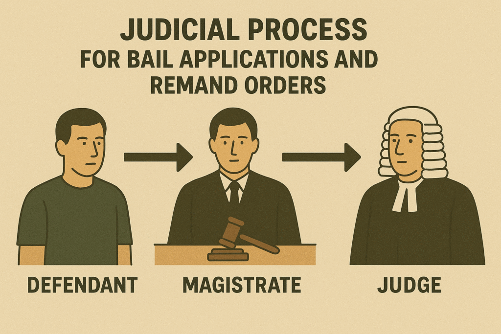 Pakistani judge reviewing case files for bail remand pretrial detention Pakistan in courtroom