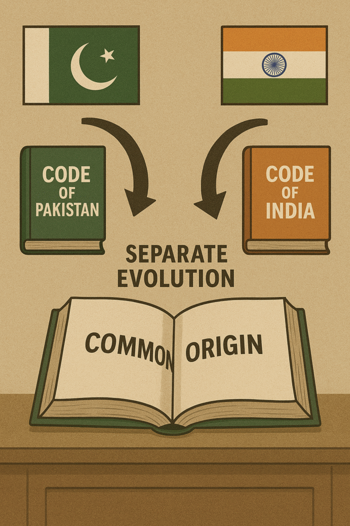 Two sets of law books, one labeled Pakistan Penal Code and the other Indian Penal Code, placed side by side.